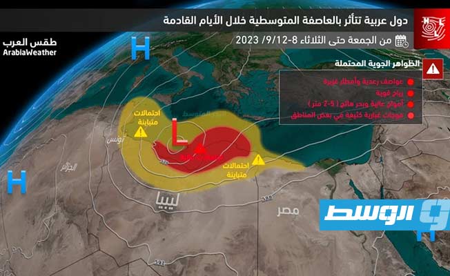 مركز إقليمي: عاصفة متوسطية تتحرك بكامل قوتها نحو ليبيا