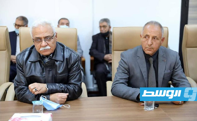 فتحي باشاغا، مع رئيس وأعضاء مجلس حكماء وأعيان مصراتة, 24 فبراير 2021. (المكتب الإعلامي لوزير الداخلية)
