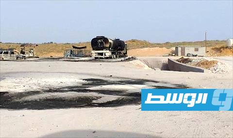 آثار استهداف المحطة غير الشرعية بالقذائف. (بشير عبدالنبي، بوابة الوسط)