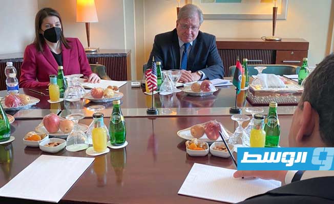 اجتماع نورلاند مع المنفي في طرابلس، الخميس 17 مارس 2022. (السفارة الأميركية)