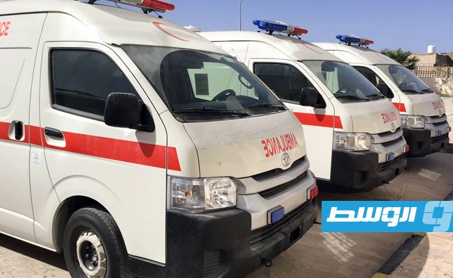 سيارات الإسعاف المقدمة من برنامج الأمم المتحدة الإنمائي لدعم مستشفى المقريف في اجدابيا. (تصوير: صلاح ناصف)