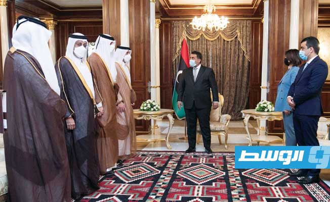 لقاء المنفي مع وزير الخارجية القطري والوفد المرافق له، الأحد 22 مايو 2021. (المجلس الرئاسي)