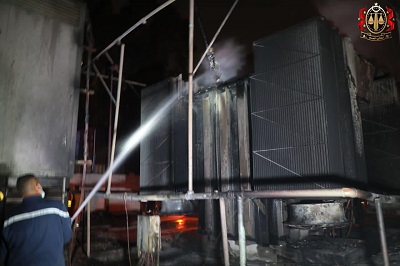 آثار حريق محطة كهرباء الهضبة في طرابلس (مكتب النائب العام)
