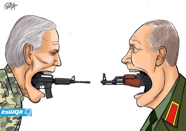 كاريكاتير خيري - تلاسن بين بوتين وبايدن بشأن أوكرانيا