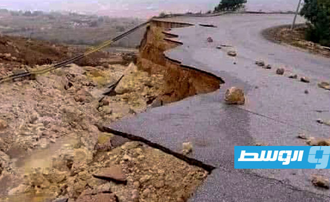 Road between Shahhat and Susa severely damaged due to flooding