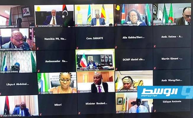 سيالة يلقي كلمة ليبيا في الاجتماع الوزاري الافتراضي للجنة العشرة بالاتحاد الأفريقي المعنية بإصلاح مجلس الأمن الدولي، 26 يناير 2021. (خارجية الوفاق)
