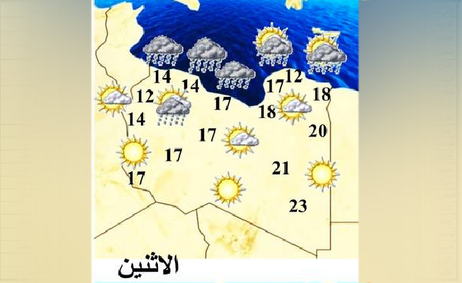 حالة الطقس المتوقعة في ليبيا (الأحد 29 يناير 2023)