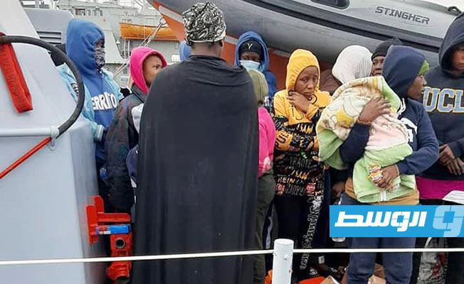مهاجرون تم إنقاذهم بواسطة القارب أوباري، 20 فبراير 2021. (القوات البحرية التابعة لحكومة الوفاق)