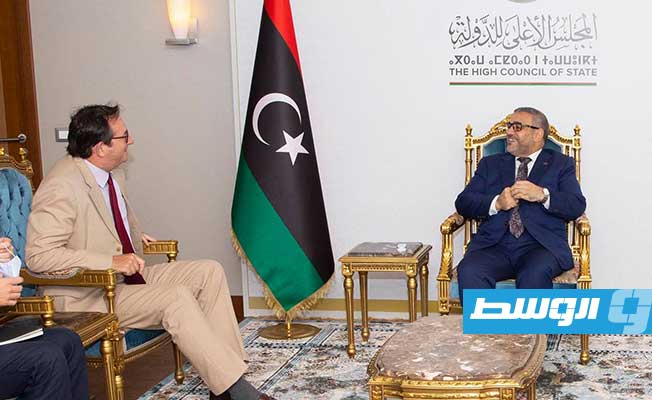 خالد المشري يلتقي سفير بريطانيا بمناسبة انتهاء مدة عمله في ليبيا (المكتب الإعلامي للمجلس الأعلى للدولة)