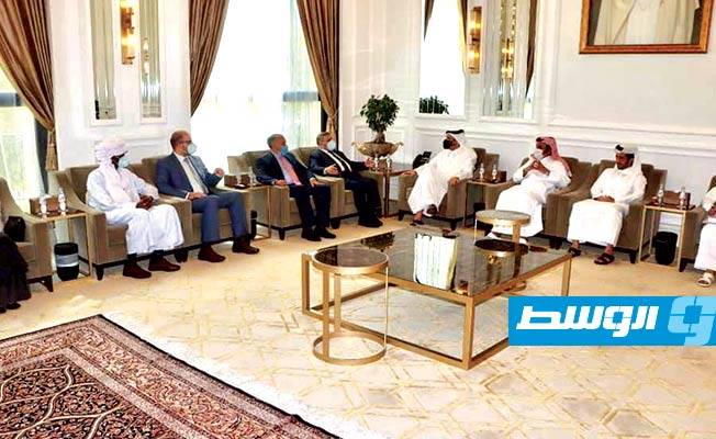 المشري في لقائه مع وزير الخارجية القطري محمد بن عبد الرحمن آل ثاني، 2 نوفمبر 2020 (مجلس الدولة).