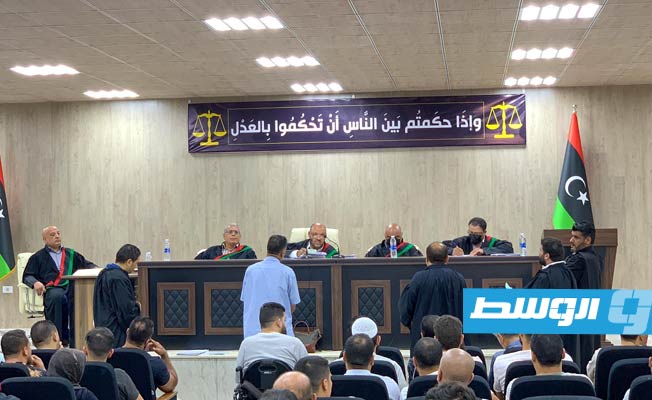 محاكمة عناصر تنظيم داعش في محكمة الاستئناف العليا مصراتة، 8 أغسطس 2022، (بوابة الوسط: تصوير: أحمد التومي)