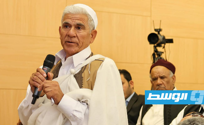 من لقاء المنفي مع مشايخ وحكماء وأعيان ليبيا، 25 يونيو 2022. (المجلس الرئاسي)