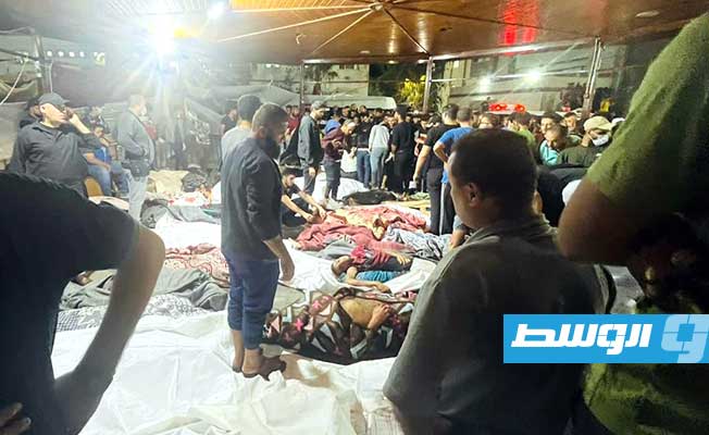ضحايا القصف الإسرائيلي على مستشفى الأهلي المعمداني في قطاع غزة، الثلاثاء 17 أكتوبر 2023 (منصة إكس)