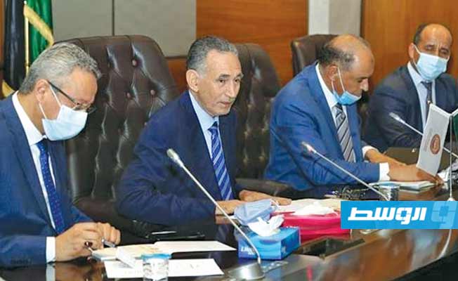 أعضاء للجنة الصحة بمجلس النواب خلال اجتماع مع وزير الاقتصاد محمد الحويج ولجنة تسعير الخدمات الصحية، 11 أغسطس 2021. (الناطق باسم المجلس)