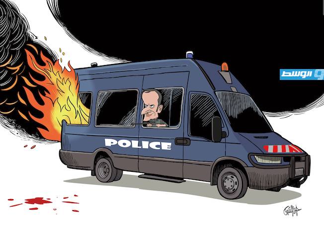كاريكاتير خيري - استمرار صدامات وأعمال الشغب في فرنسا بعد مقتل فتى برصاص شرطي