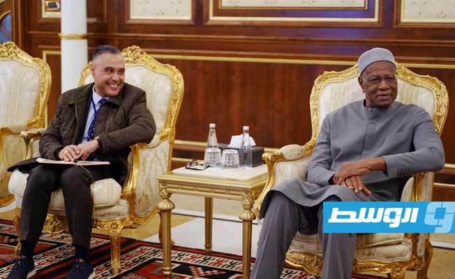 جانب من استقبال رئيس المجلس الرئاسي محمد المنفي لرئيس بعثة الأمم المتحدة للدعم في ليبيا عبد الله باتيلي، الإثنين 4 ديسمبر 2023 (المكتب الإعلامي للمنفي)