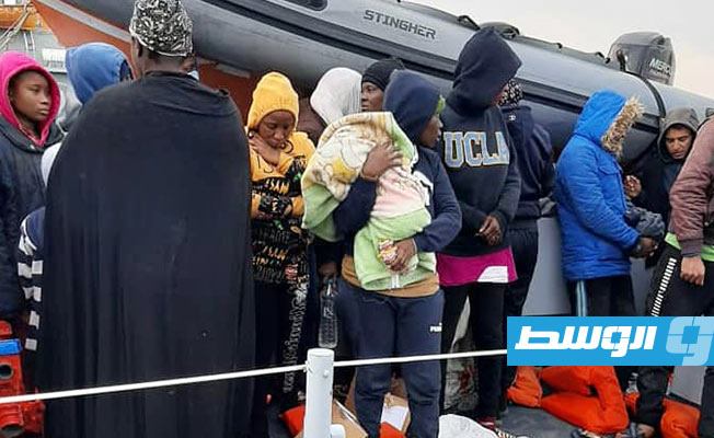 مهاجرون تم إنقاذهم بواسطة القارب أوباري، 20 فبراير 2021. (القوات البحرية التابعة لحكومة الوفاق)