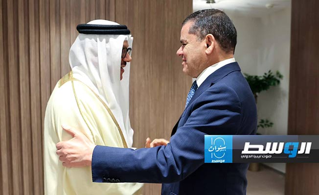 لقاء الدبيبة مع وزير الخارجية البحريني عبداللطيف الزياني، الإثنين 6 مايو 2024. (حكومتنا)