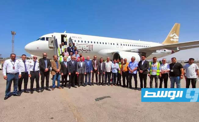 وصول طائرة الخطوط الجوية الليبية لمطار معيتيقة الدولي, 19 يونيو 2022. (حكومة الوحدة الوطنية الموقتة)