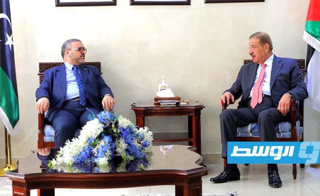 خالد المشري، مع رئيس مجلس النواب الأردني عبدالكريم الدغمي, 8 مارس 2022. (المجلس الأعلى للدولة)