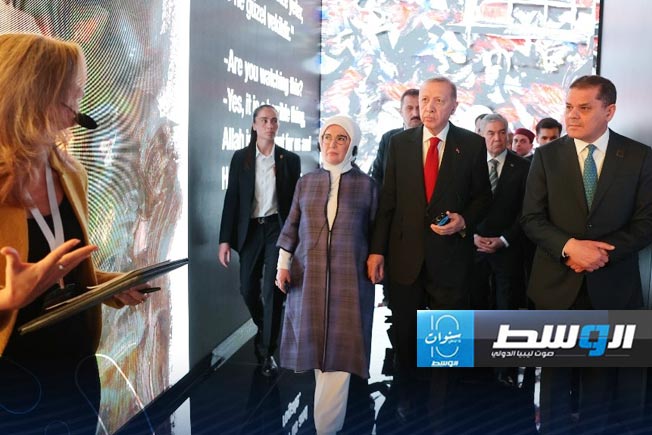 لقاء الدبيبة وإردوغان على هامش مشاركتهما في منتدى أنطاليا للدبلوماسية، 1 مارس 2024. (حكومتنا)