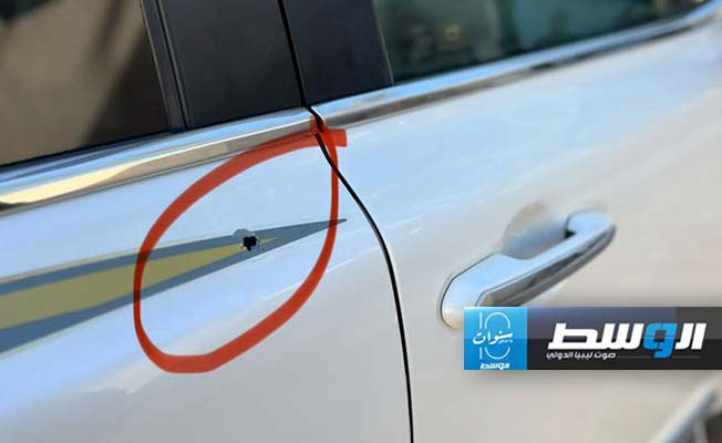 آثار الرصاص على سيارة مدير أمن صرمان، 13 مارس 2024. (صفحة المديرية على فيسبوك)