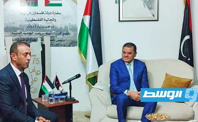 الدبيبة يعلن من سفارة فلسطين تجريم التطبيع وإدانته لأي اتصال مع دولة الاحتلال