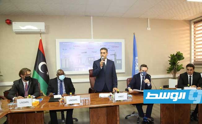 جانب من اللقاء الذي جمع مسؤولين بوزارة الداخلية مع وفد من البعثة الأممية، طرابلس، الأول من نوفمبر 2021. (الوزارة)