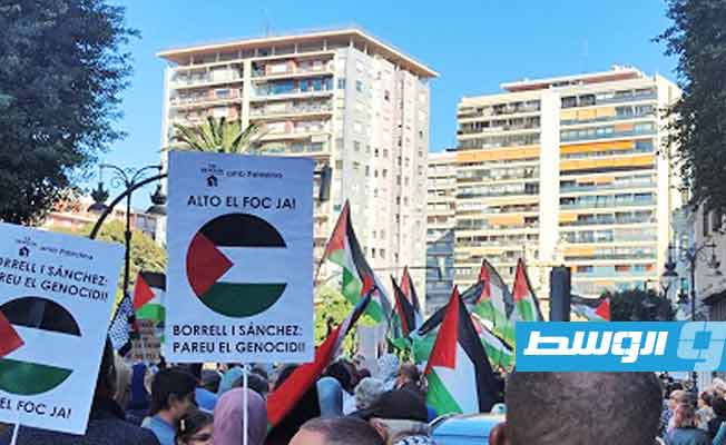 جانب من مسيرة للتضامن مع قطاع غزة في فالنسيا الإسبانية، الأحد 19 نوفمبر 2023 (إكس)