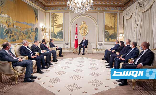 لقاء الدبيبة والوفد المرافق له مع الرئيس التونسي قيس سعيد بقصر قرطاج، الخميس 9 سبتمبر 2021. (حكومة الوحدة الوطنية)