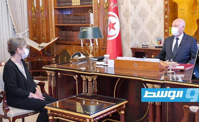من استقبال قيس سعيد لرئيسة الحكومة التونسية الجديدة نجلاء بودن، 29 سبتمبر 2021. (الرئاسة التونسية)