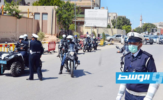 دوريات للدراجات النارية بطرابلس للمساهمة في ضبط المرور، 31 مارس 2020. (مديرية أمن طرابلس)