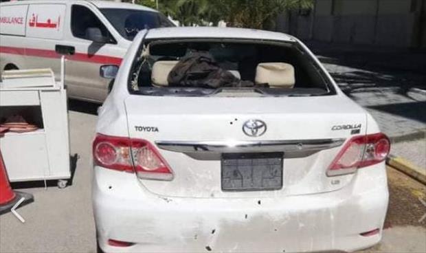 السيارة التي كانت تقل الطبيب القتيل وزملاءه إلى العاصمة طرابلس. (بركان الغضب)