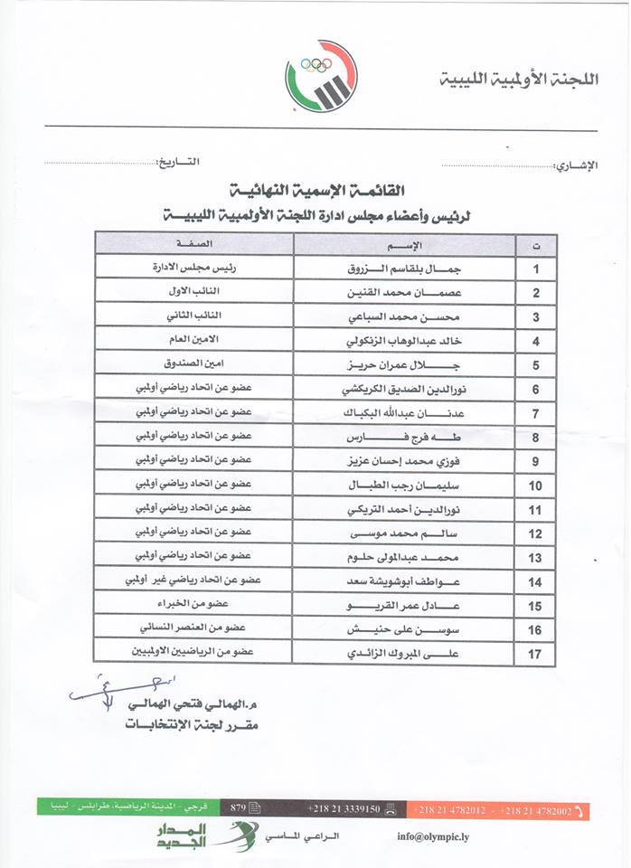 اعتماد القائمة النهائية للجنة الأولمبية الليبية