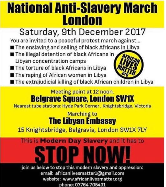 تظاهرات أمام السفارة الليبية في لندن ضد «أوضاع المهاجرين» بليبيا
