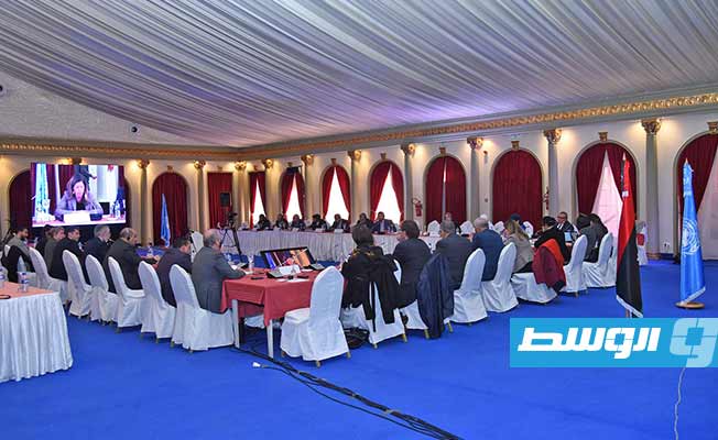 لقاء وليامز وممثلي مجلس الدولة مع أعضاء السلك الدبلوماسي المعتمدين لدى ليبيا في تونس، الخميس 24 مارس 2022. (البعثة الأممية)