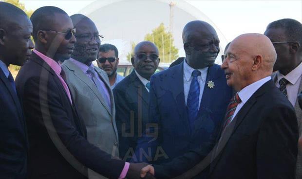 عقيلة صالح يستقبل نظيره بجمهورية أفريقيا الوسطى لوران أنجون بابا. (وكالة الأنباء الليبية)