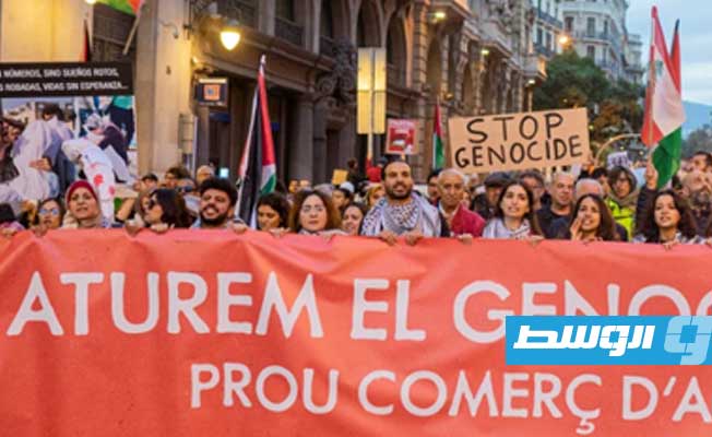 متظاهرون في برشلونة متضامنون مع غزة (الإنترنت)