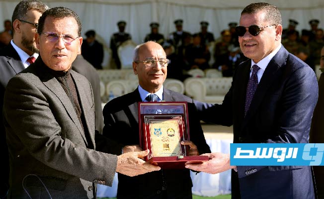 مشاركة الدبيبة في حفل تخريج الدفعة 36 من كلية ضباط الشرطة بالعزيزية، الثلاثاء 3 ديسمبر 2022. (وزارة الداخلية)