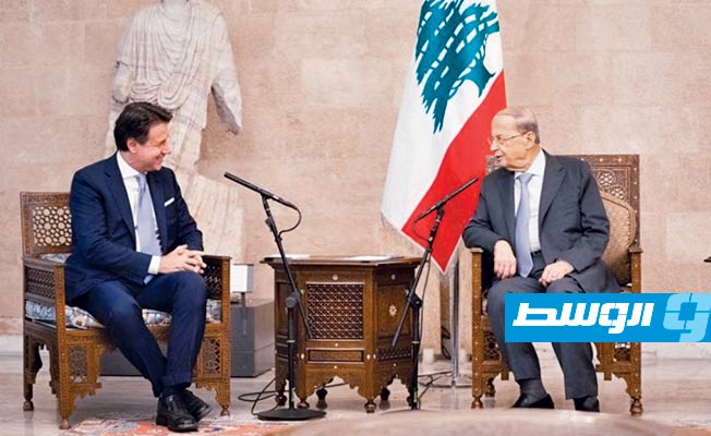 رئيس الحكومة الإيطالي، جوزيبي كونتي مع الرئيس اللبناني ميشال عون. 8 سبتمبر 2020(الإنترنت)