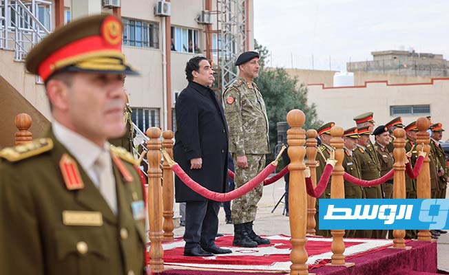 زيارة المنفي إلى مقر الكلية العسكرية في طرابلس، الأحد 31 ديسمبر 2023. (المجلس الرئاسي)
