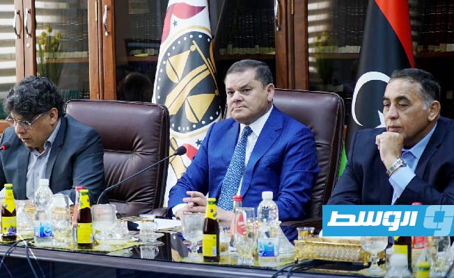 اجتماع الدبيبة في مصراتة مع عدد من مسؤولي قطاع العدل، 14 أكتوبر 2023. (حكومتنا)