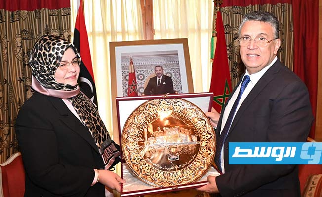 لقاء وزيرة العدل حليمة عبدالرحمن ونظيرها المغربي عبداللطيف وهبي في الرباط، الأربعاء 19 أكتوبر 2022. (وزارة العدل)