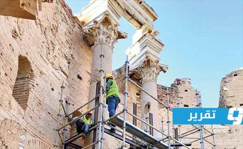 أعمال ترميم في أحد المواقع الأثرية في ليبيا، (أرشيفية: الإنترنت)
