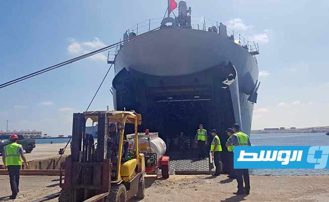 سفينة تحمل المساعدات التركية إلى المناطق المنكوبة بشرق ليبيا، الخميس 21 سبتمبر 2023 (السفارة التركية في طرابلس)