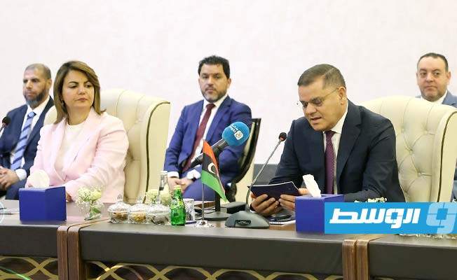 جلسة المباحثات بين الدبيبة ورئيس وزراء مالطا في طرابلس، الخميس 22 يونيو 2023. (حكومتنا)