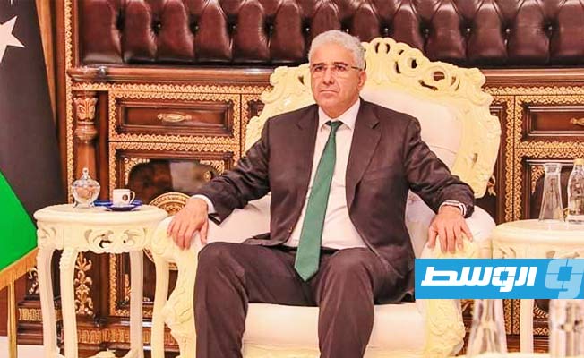 باشاغا خلال لقائه مع أعضاء حراك لم الشمل بديوان مجلس الوزراء في بنغازي. الإثنين 31 أكتوبر 2022. (المكتب الإعلامي للحكومة)