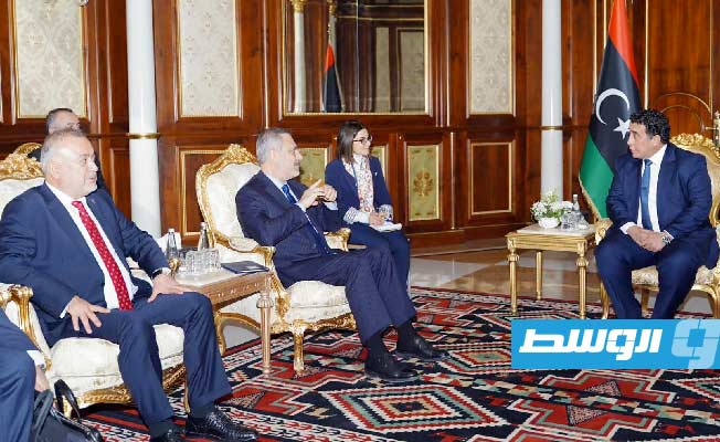 لقاء المنفي مع وزير الخارجية التركي هاكان فيدان في طرابلس، الأربعاء 7 فبراير 2024. (المجلس الرئاسي)