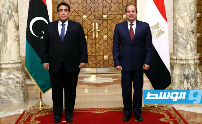 المنفي يلتقي السيسي في القاهرة، 29 مارس 2022. (المكتب الإعلامي لرئيس المجلس الرئاسي)