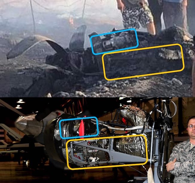 صورة تظهر مقارنة بين الحطام وطائرة MQ-9 Reaper (حساب تويتر JosephHDempsey@)
